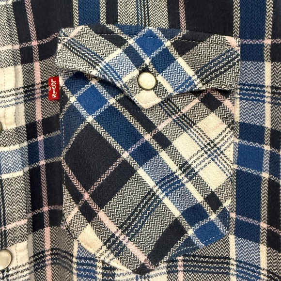 Levi's Men's Medium Classic Western Red Tag Blue Plaid Cowboy Shirt Pearl Snaps - Picture 5 of 9